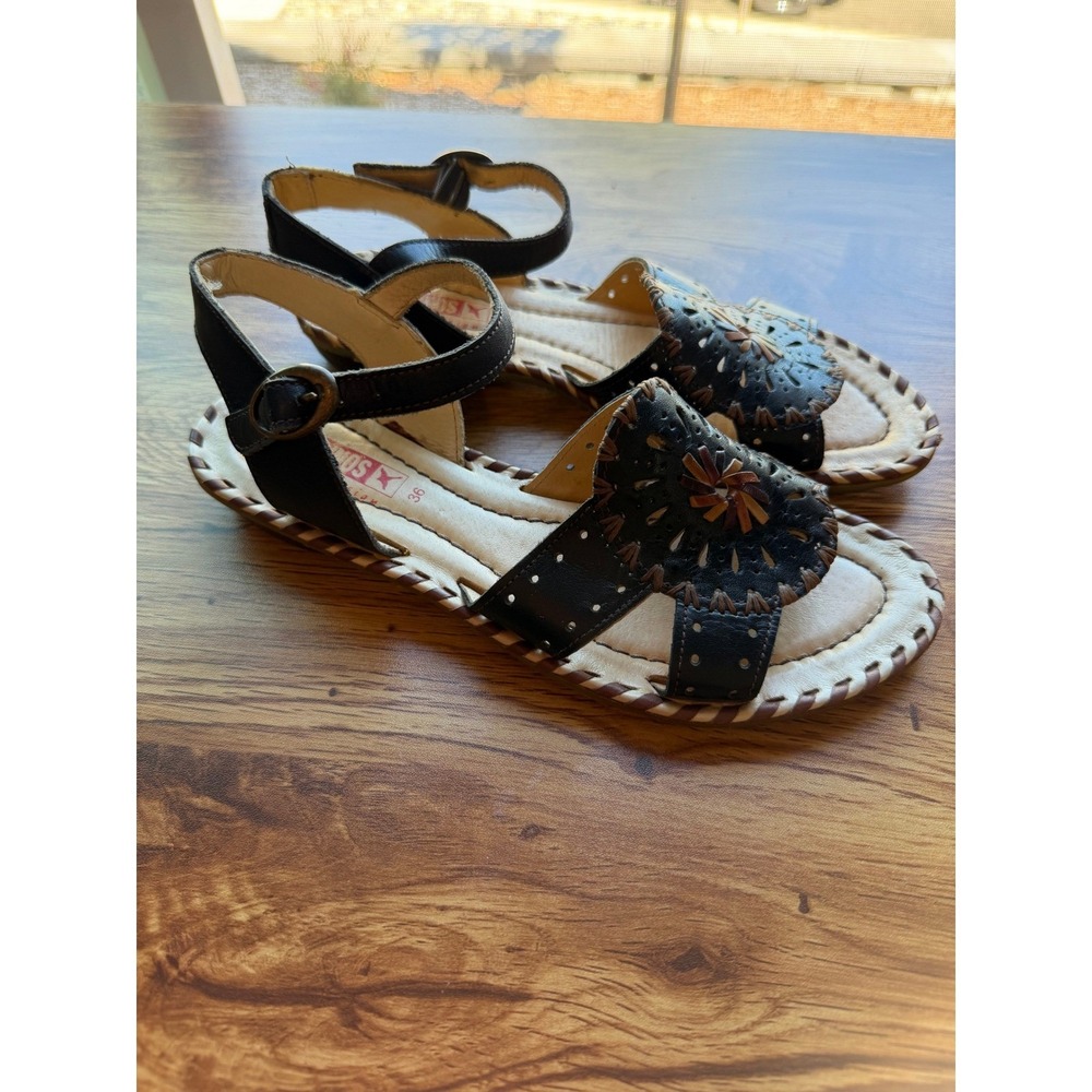 Pikolinos Spanish Leather Medallion Cutout Whipstitch Sandals Green Womens 5.5/6